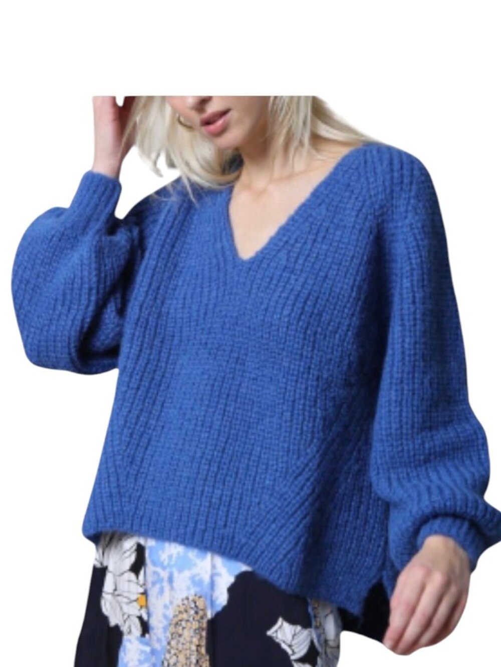 Eleven Six Tess Alpaca High Low V-neck Sweater, Cobalt Blue, XS/S
